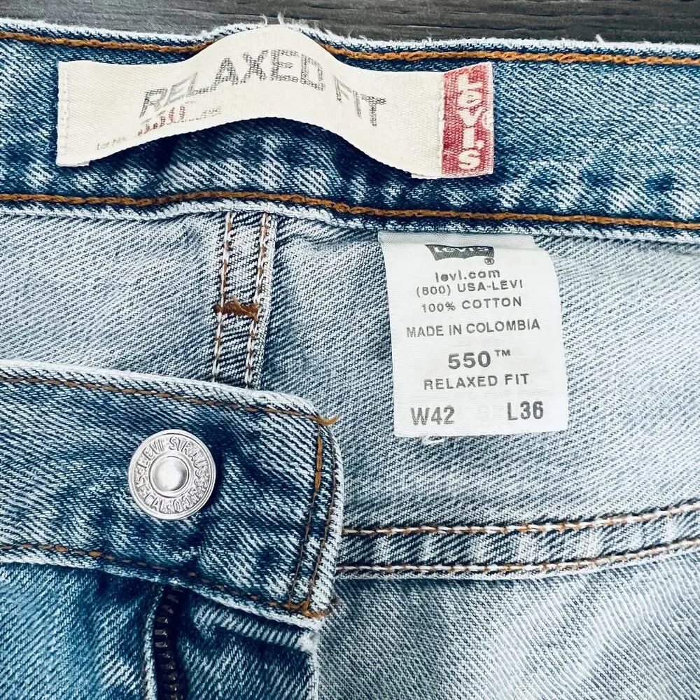 Levi's 550 Jeans Men's 42X36 Blue Relaxed Fit Straight Leg Work Pants Denim